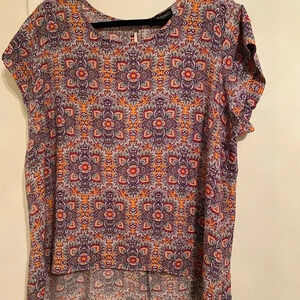 Cynthia Rowley Women’s Paisley Scoop Neck Cap Sleeve Top, Multicolor Size 1X